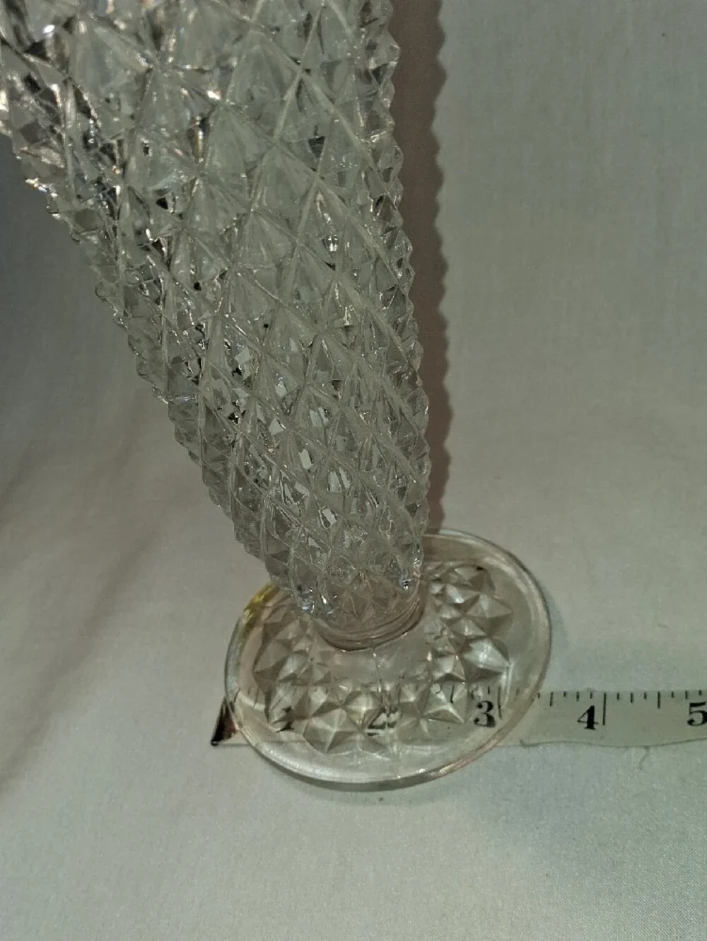 Vintage Clear Glass Diamond Pattern Vase Trumpet Style Glass Vase